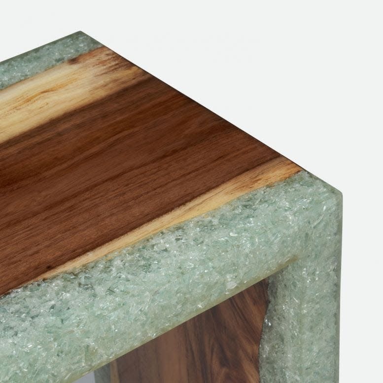 Made Goods Emiyn Natural Suar Wood/Clear Crystal Console 48"L X 18"W X 31"H