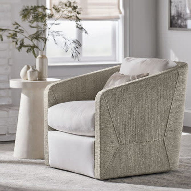 Carmine Swivel Lounge Chair, Fog White Arctic 6k Fabric 30.25"w x 36.5