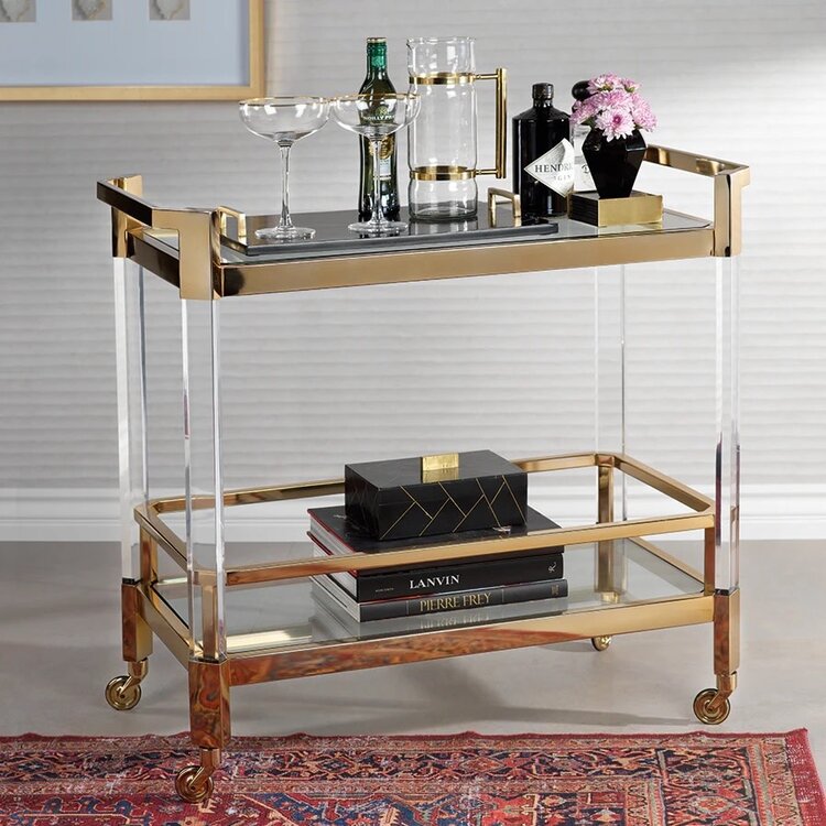 The Langham Bar Cart Polished Gold 35 in x 13 in x 32 in