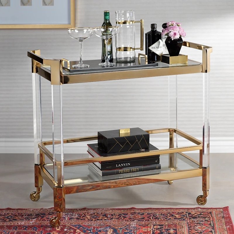 Zodax The Langham Bar Cart - Polished Gold - 35 in x 17 in x 32 in