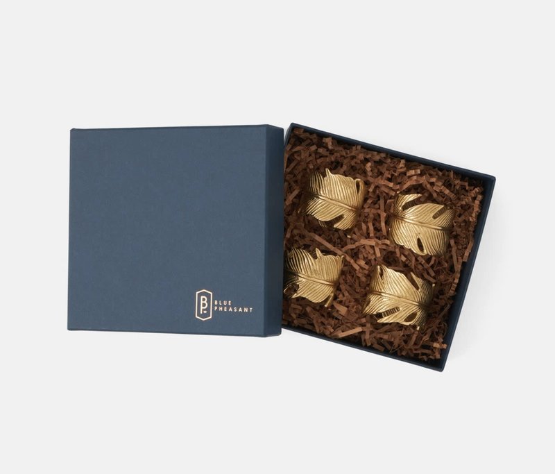 Blue Pheasant Neela Gold Napkin Rings Boxed Set of 4
