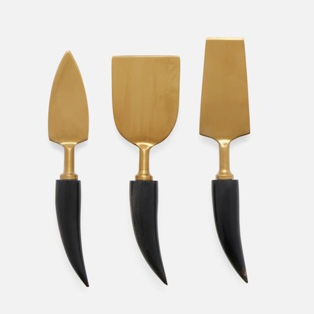 Blue Pheasant Mateo Matte Gold/Black 3-Piece Cheese Knife Set