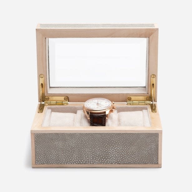 Pigeon & Poodle Elmbridge Watch Box Sand Realistic Faux Shagreen
