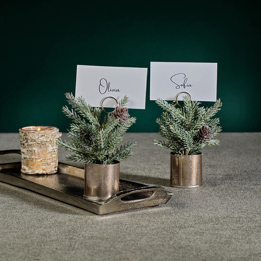 Zodax Pine in Silver Bucket Place Card Holder