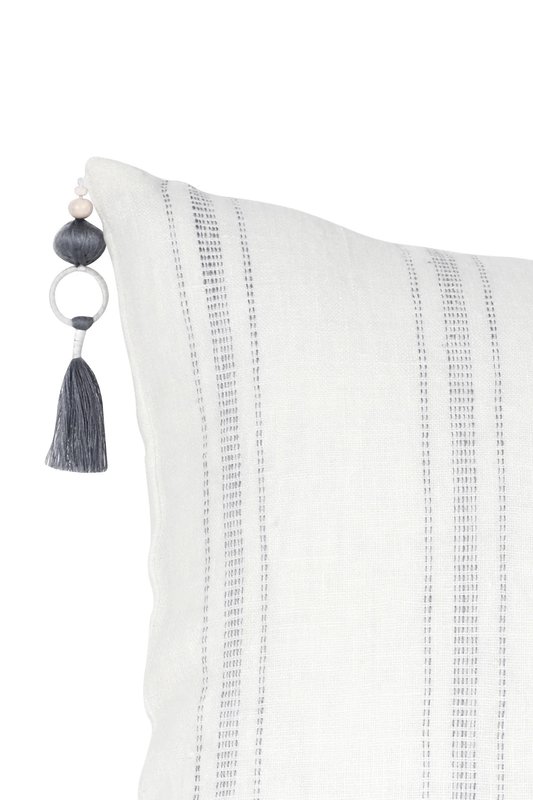 Anaya Home White with Grey Stripes 20x20 So Soft Linen Pillow