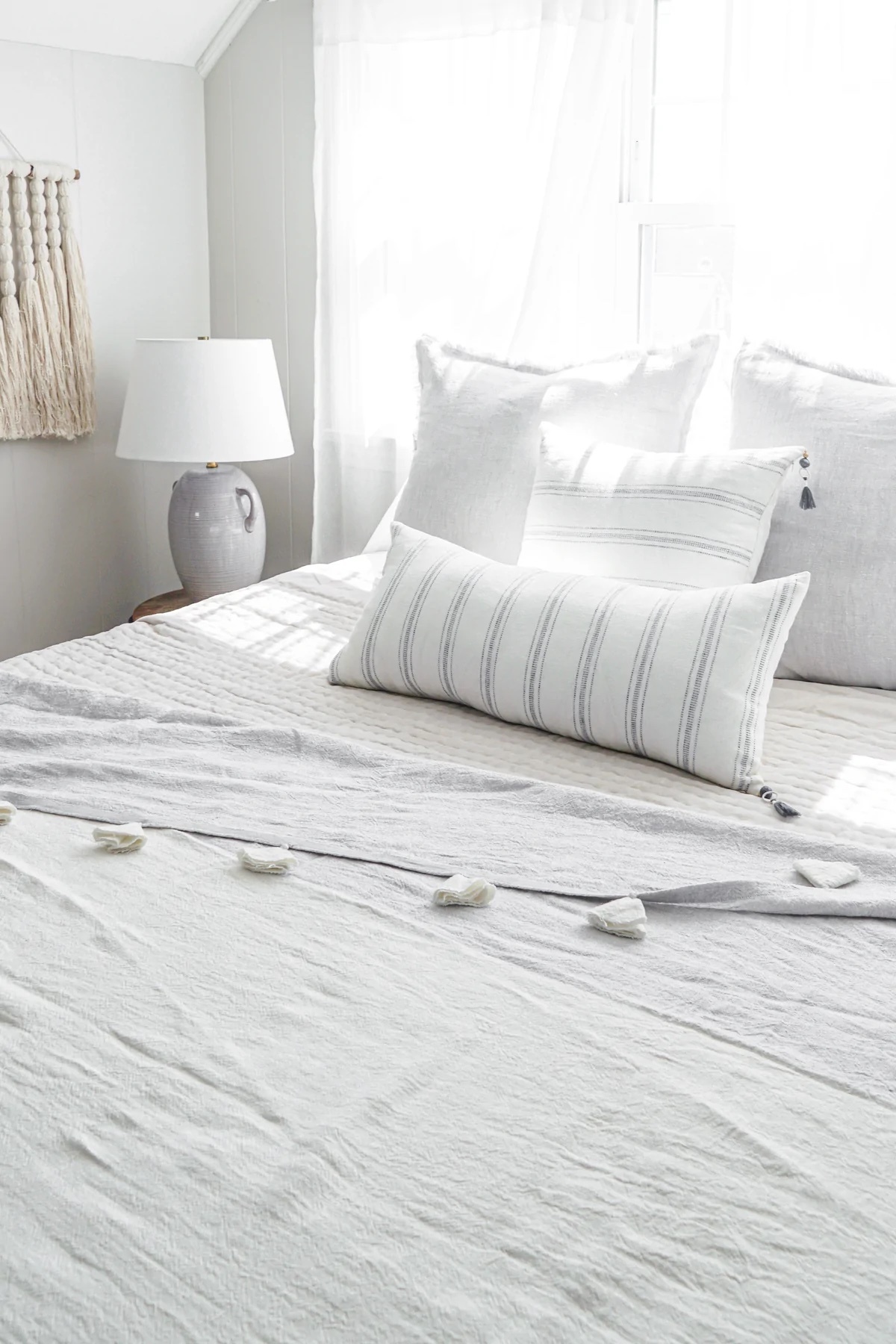 Anaya Home White with Grey Stripes 20x20 So Soft Linen Pillow