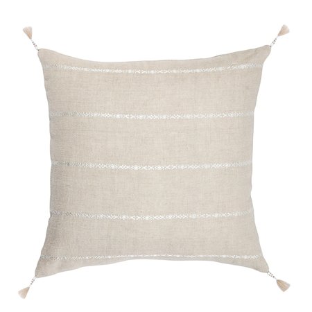 Anaya Home Natural Beige & White Embr Stripes 20x20 So Soft Linen Pillow