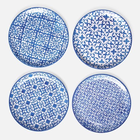 Blue Pheasant Ojai Blue Mixed Pattern Salad/Desert Plate - Set of 4