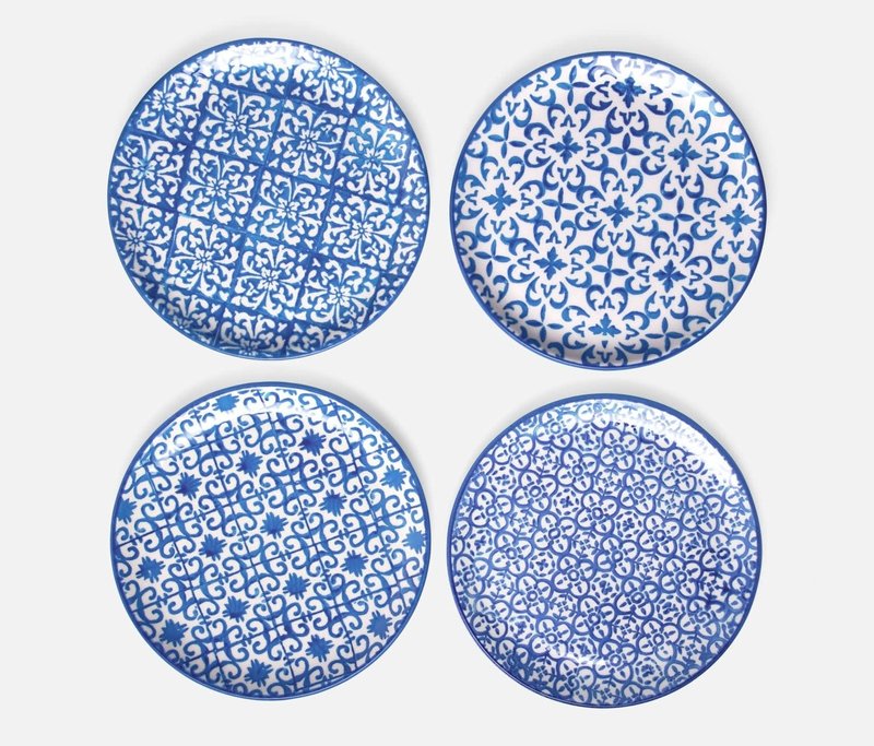 Blue Pheasant Ojai Blue Mixed Pattern Salad/Desert Plate - Set of 4