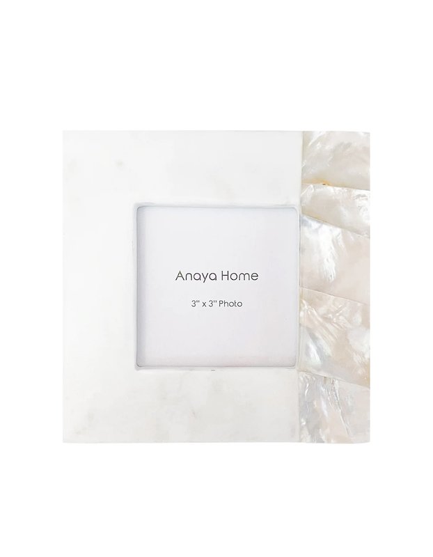 Anaya Home White Mother of Pearl White Marble Picture Frame 3x3