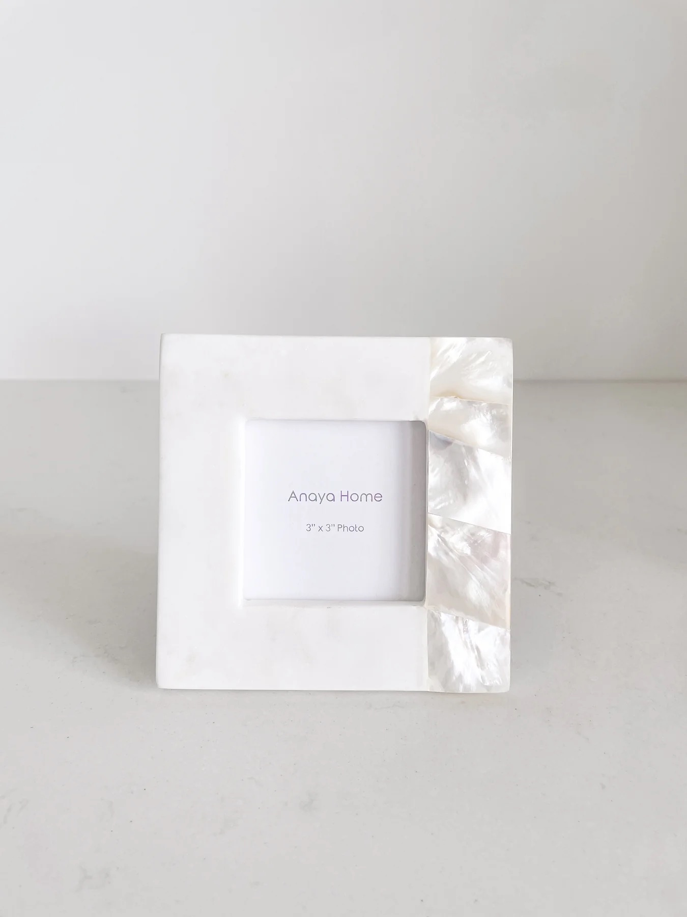 Anaya Home White Mother of Pearl White Marble Picture Frame 3x3