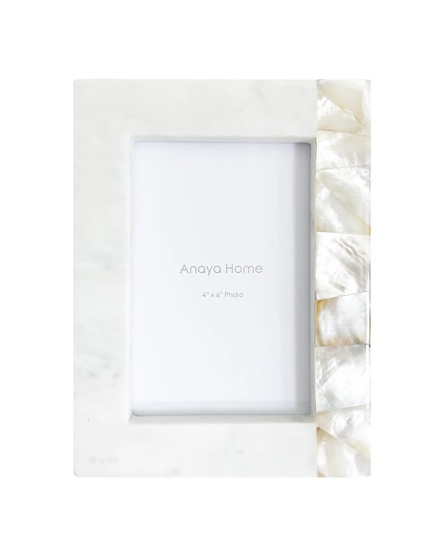 Anaya Home White Mother of Pearl White Marble Picture Frame 4x6
