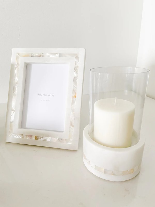 Anaya Home White Mother of Pearl White Marble Picture Frame 5x7