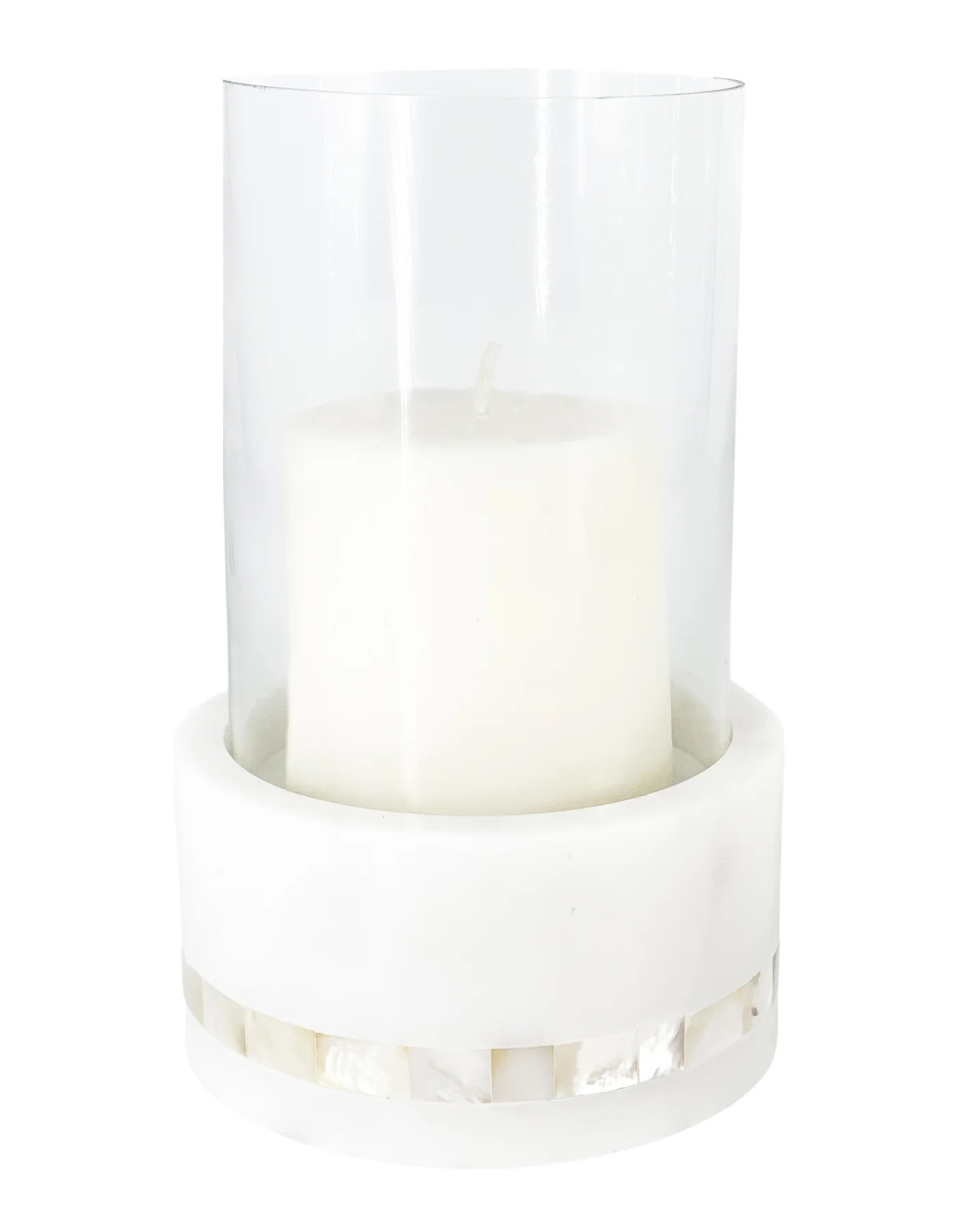 Anaya Home White Marble Hurricane Candle Holder