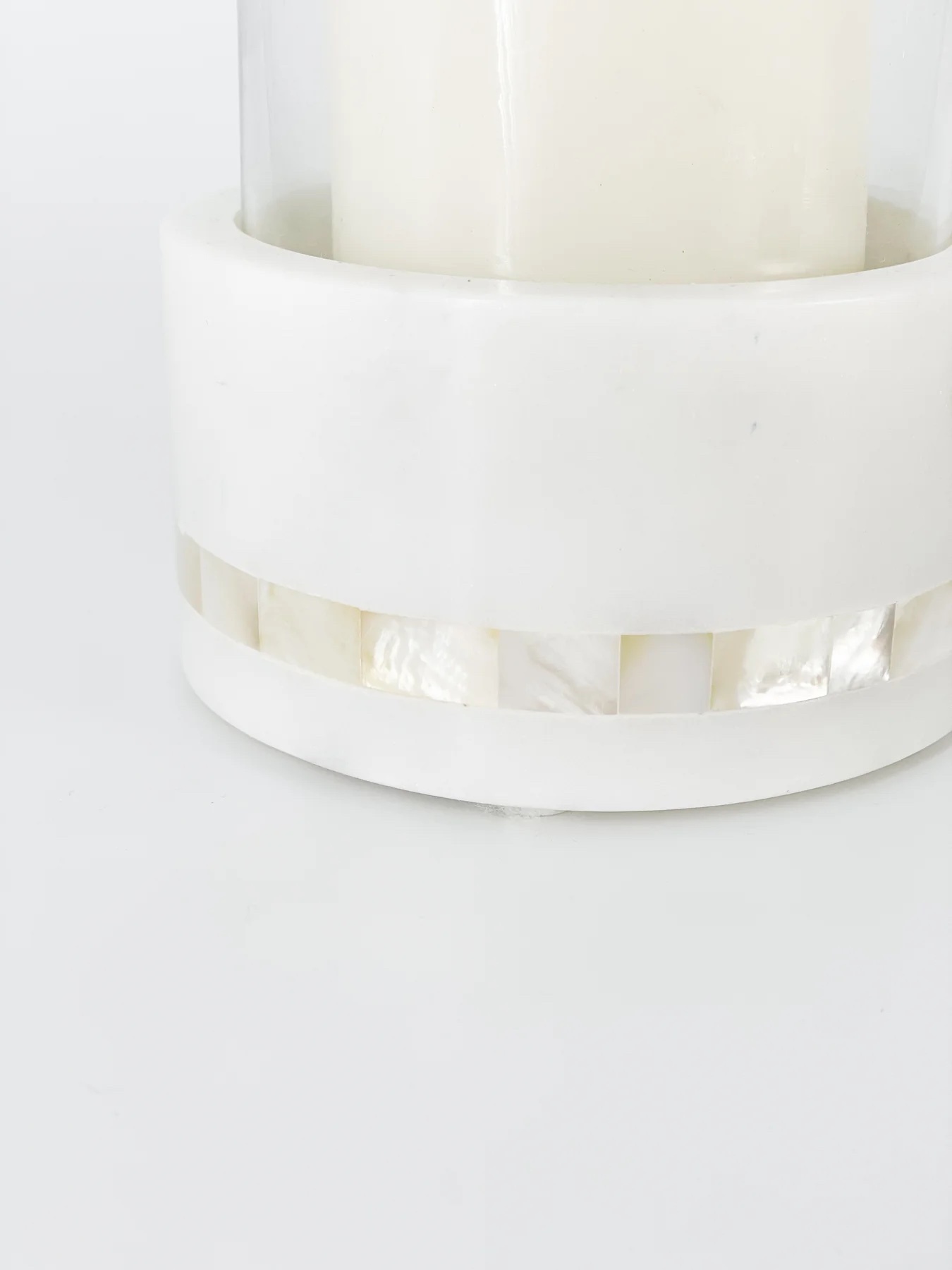 Anaya Home White Marble Hurricane Candle Holder