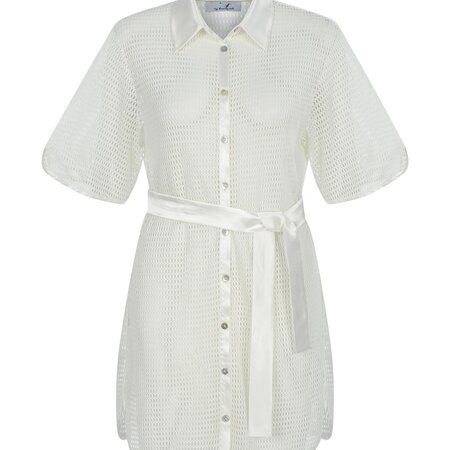 My Beachy Side Cotton Lace Mini Coverup with Belt - White