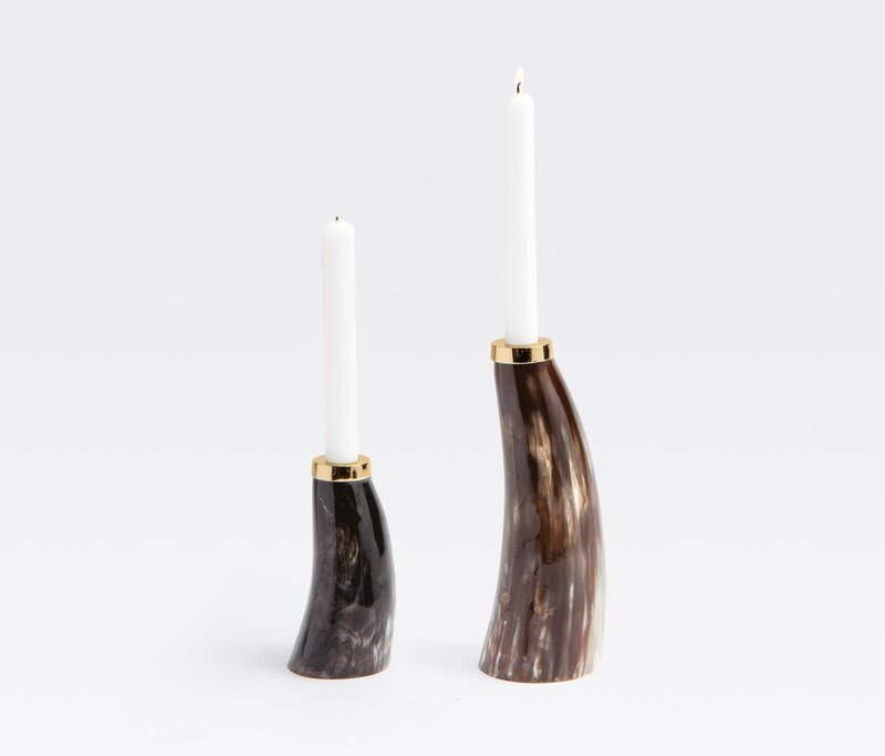 Blue Pheasant Brian Mixed Horn Candle Holder - Set of 2