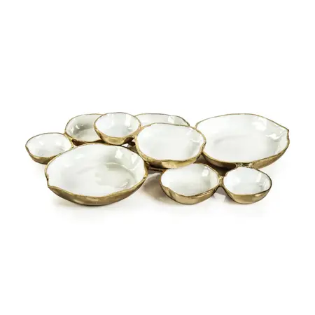 Zodax Cluster of Nine Round Serving Bowls - Gold and White
