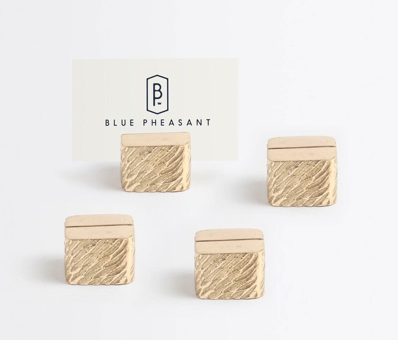 Blue Pheasant Zachary Gold Cube Card Holder - Set of 4