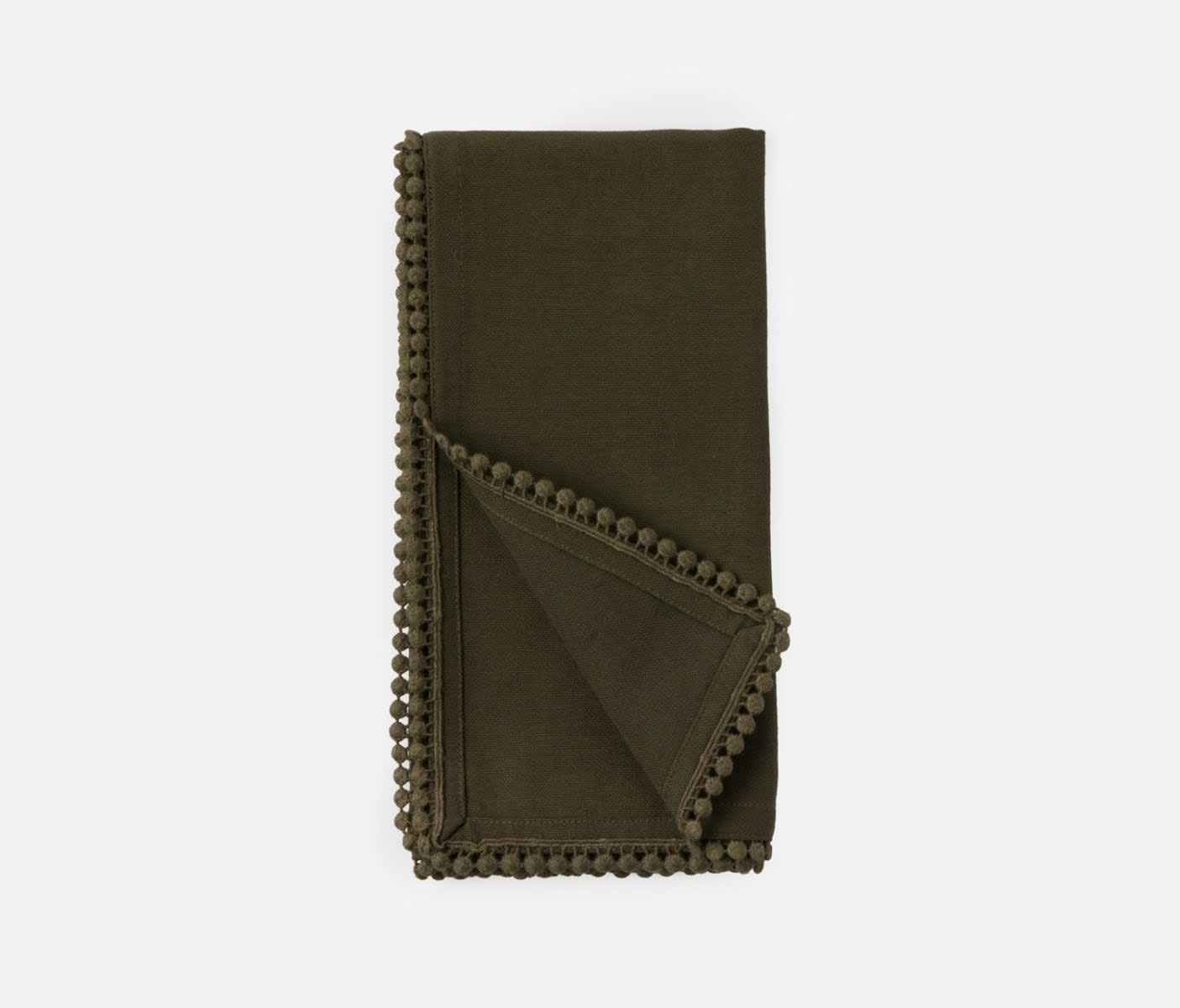 Blue Pheasant Margot Dark Olive Pom Pom Dinner Napkin - Set of 4