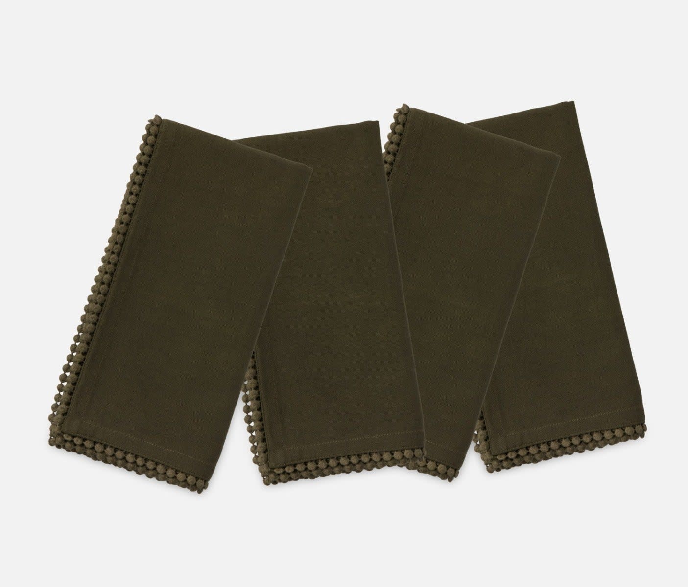 Blue Pheasant Margot Dark Olive Pom Pom Dinner Napkin - Set of 4