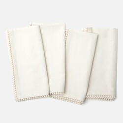 Blue Pheasant Margot Ivory Pom Pom Dinner Napkin - Set of 4