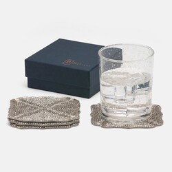 Blue Pheasant Noelle Silver Glass Bead Coaster - Set of 4