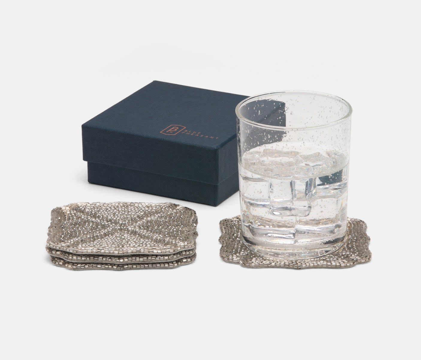 Blue Pheasant Noelle Silver Glass Bead Coaster - Set of 4