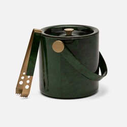 Blue Pheasant Nelson Emerald Gloss Ice Bucket w Tongs - Vellum Leather