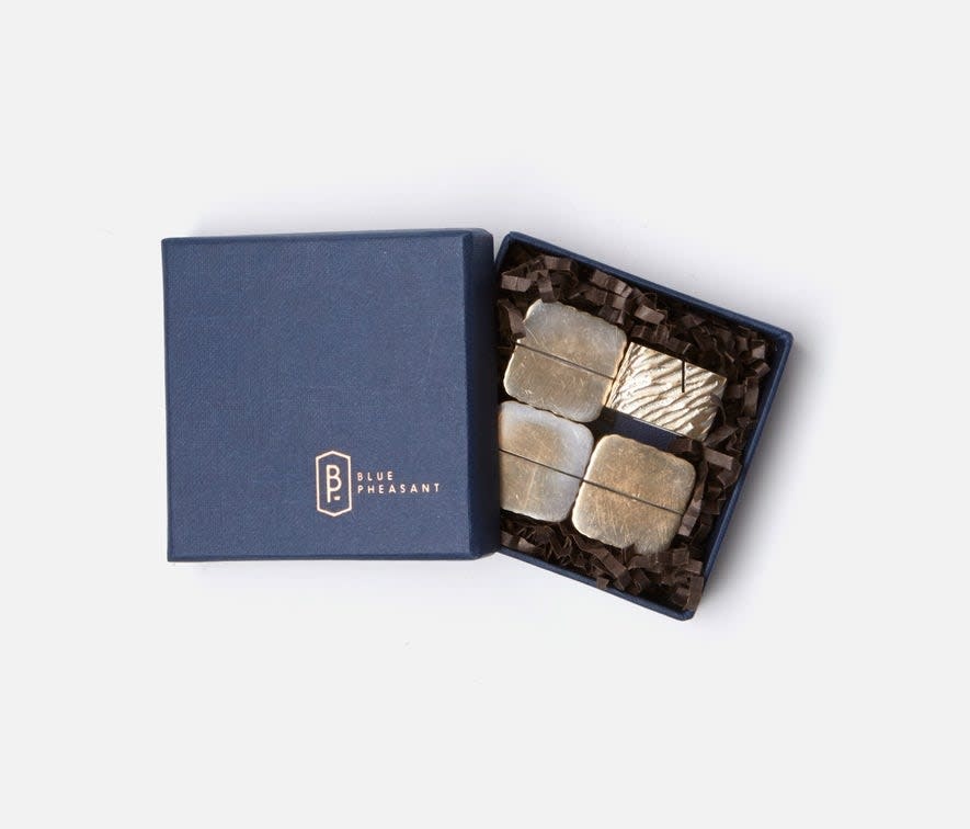 Blue Pheasant Zachary Tarnished Silver Cube Card Holder - Set of 4