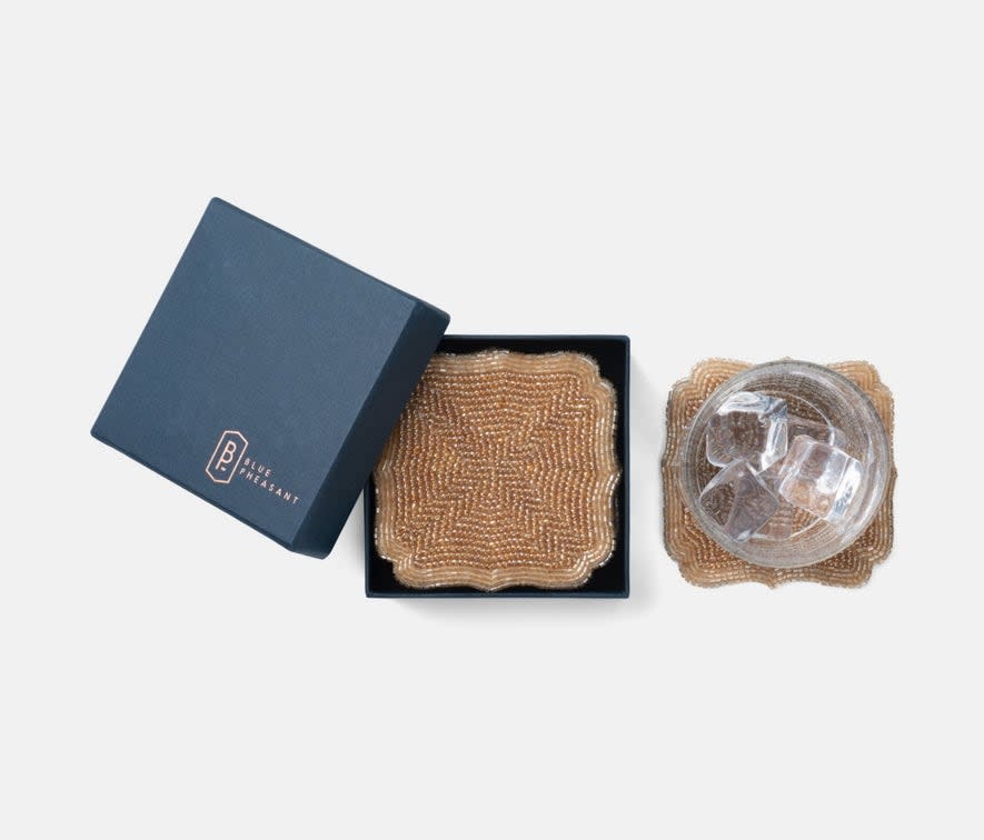 Blue Pheasant Noelle Gold Glass Bead Coaster - Set of 4