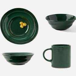 Blue Pheasant Marcus Dark Green Salt Glaze Dinnerware - Set of 4