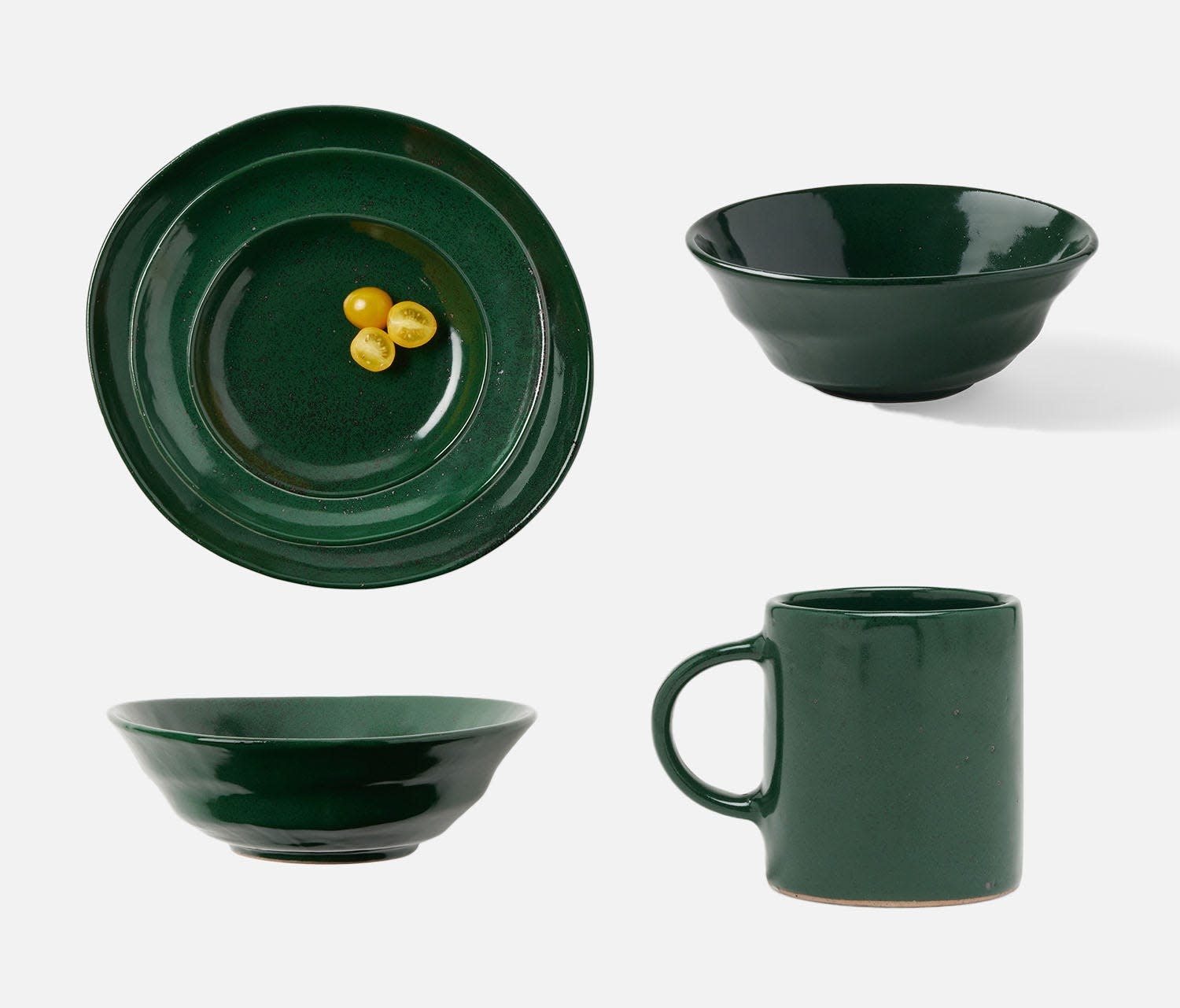 Blue Pheasant Marcus Dark Green Salt Glaze Dinnerware - Set of 4