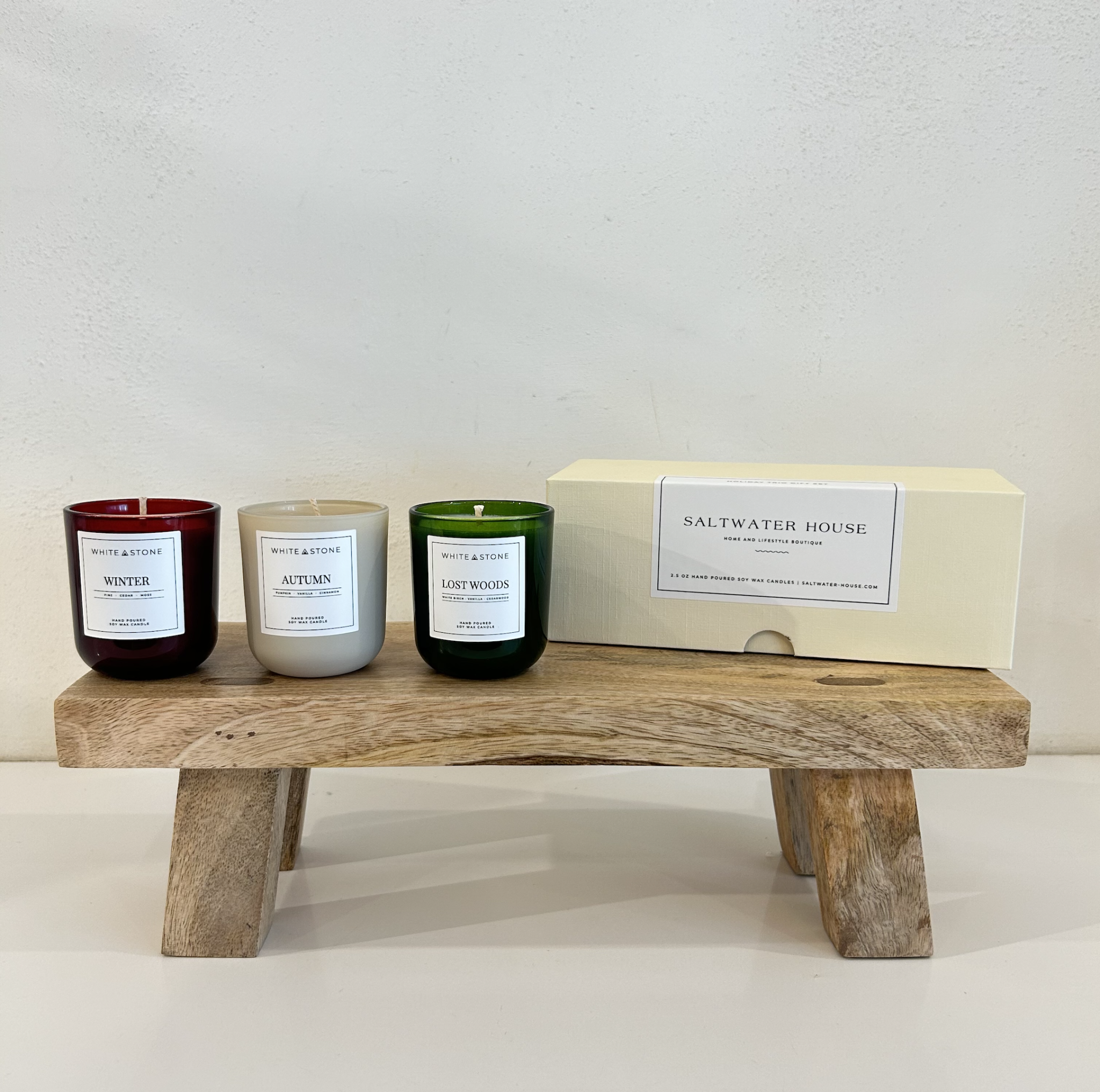 White Stone Candles Saltwater House Holiday Trio Candle Set