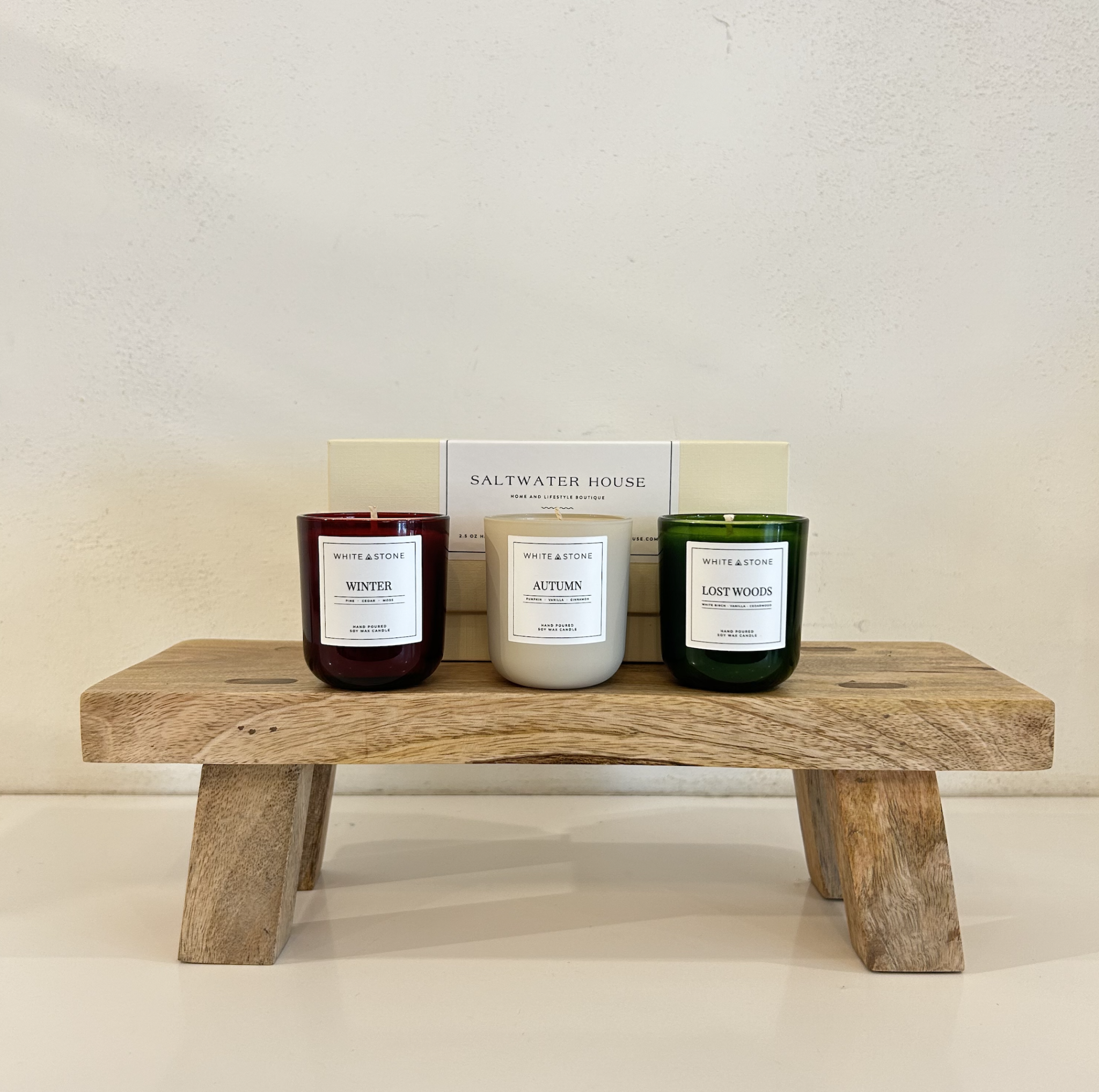 White Stone Candles Saltwater House Holiday Trio Candle Set