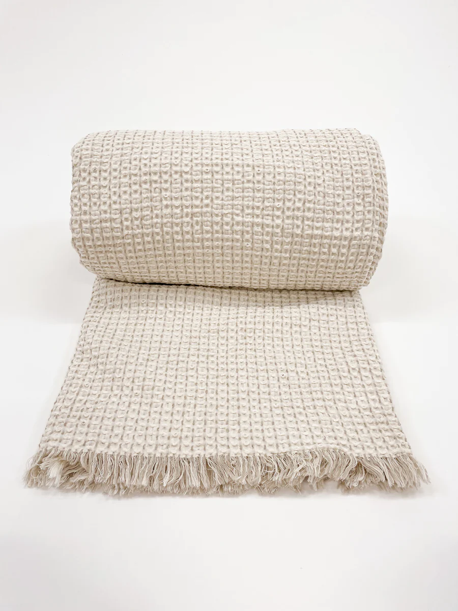 Anaya Home Cool Cotton Waffle Weave Bed Blanket - Ivory