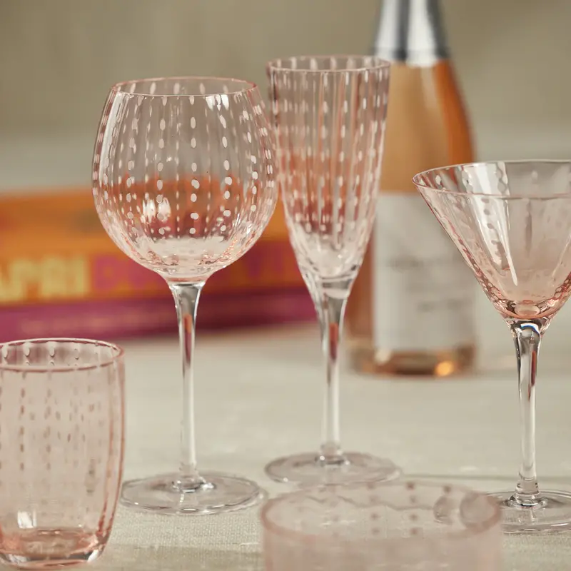 Zodax Portofino White Dot Wine Glass Pink