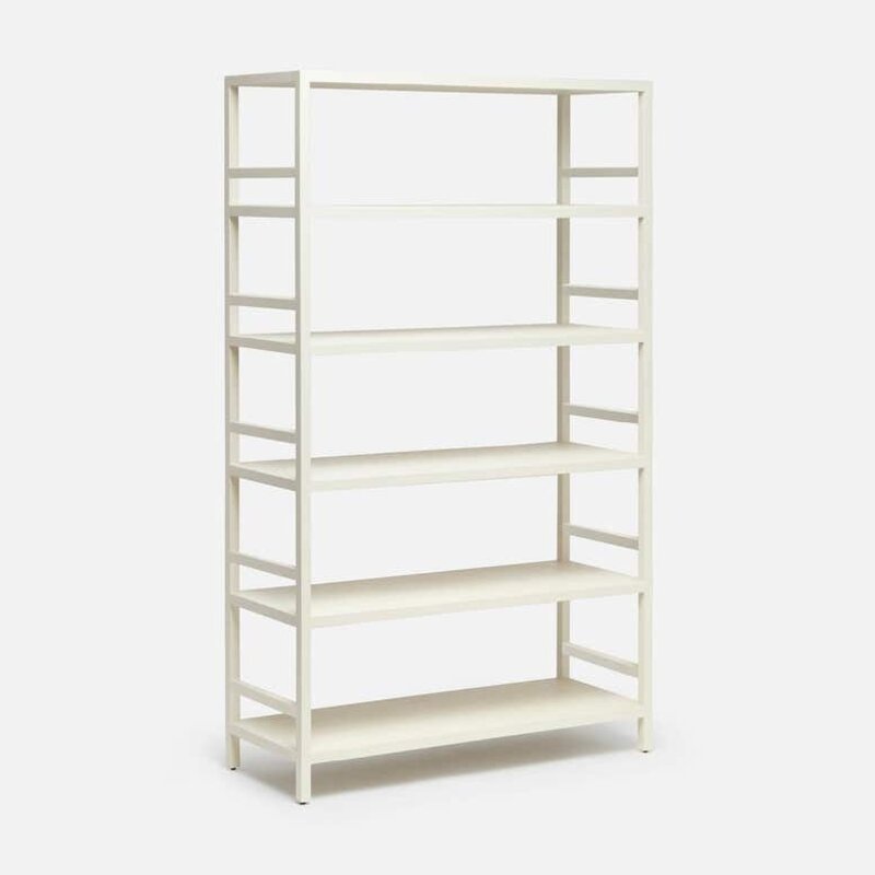 Made Goods Jake Bookcase White Faux Belgian Linen 42"Lx18"Wx79"H