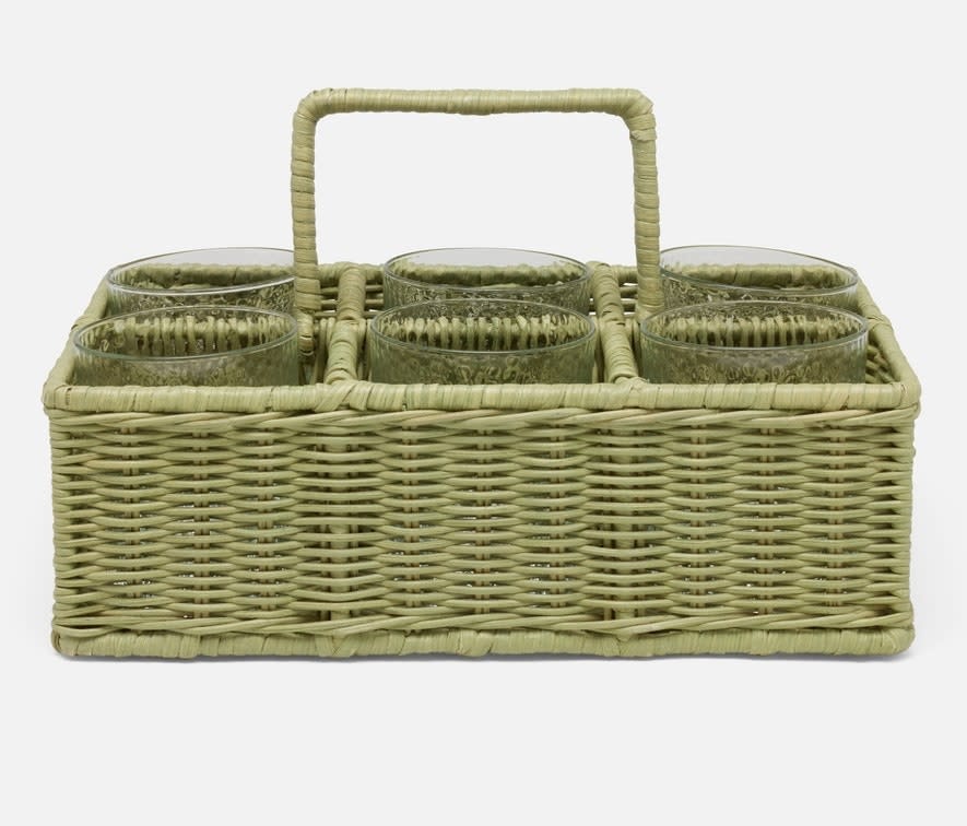 Blue Pheasant Micaela Mint Green Rattan Glassware Holder