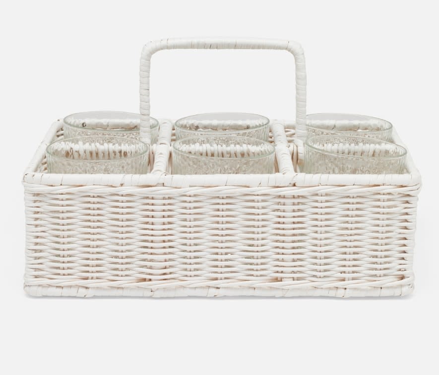 Blue Pheasant Micaela White Rattan Glassware Holder