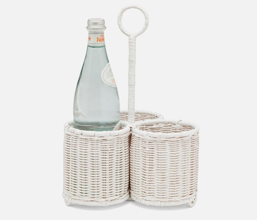 Blue Pheasant Micaela White Rattan Wine Bottle Holder