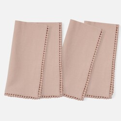 Blue Pheasant Margot Dusty Rose Pom Pom Dinner Napkin - Set of 4