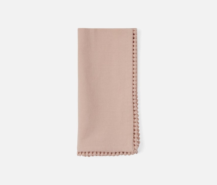 Blue Pheasant Margot Dusty Rose Pom Pom Dinner Napkin - Set of 4