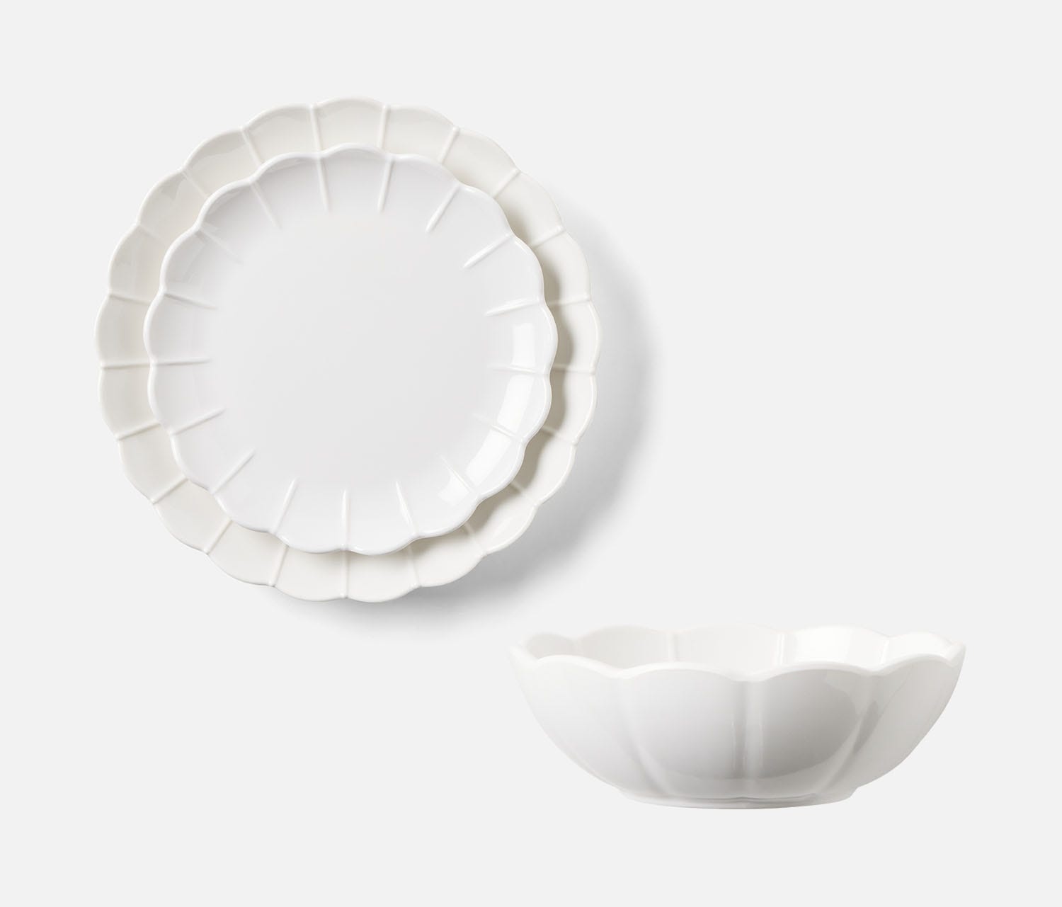 Blue Pheasant Iris White Melamine Scallop Dinnerware - Set of 4