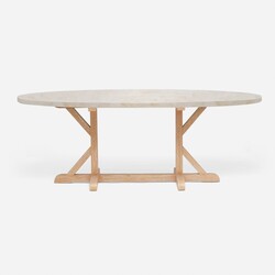 Made Goods Dane Oval Dining Table White Cerused Oak Ice Crystal Stone 96"L x 44"W x 30"H