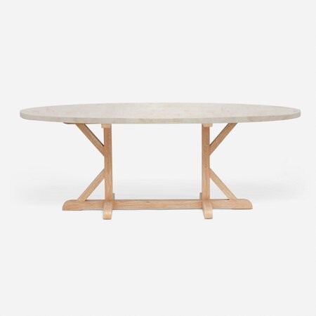 Made Goods Dane Oval Dining Table White Cerused Oak Ice Crystal Stone 96"L x 44"W x 30"H