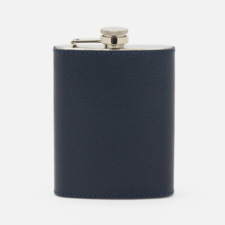 Blue Pheasant Warren Navy Flask Stainless Steel/Full Grain Leather
