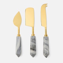 Blue Pheasant Priscilla Gray Polished Gold Cheese Knife Set