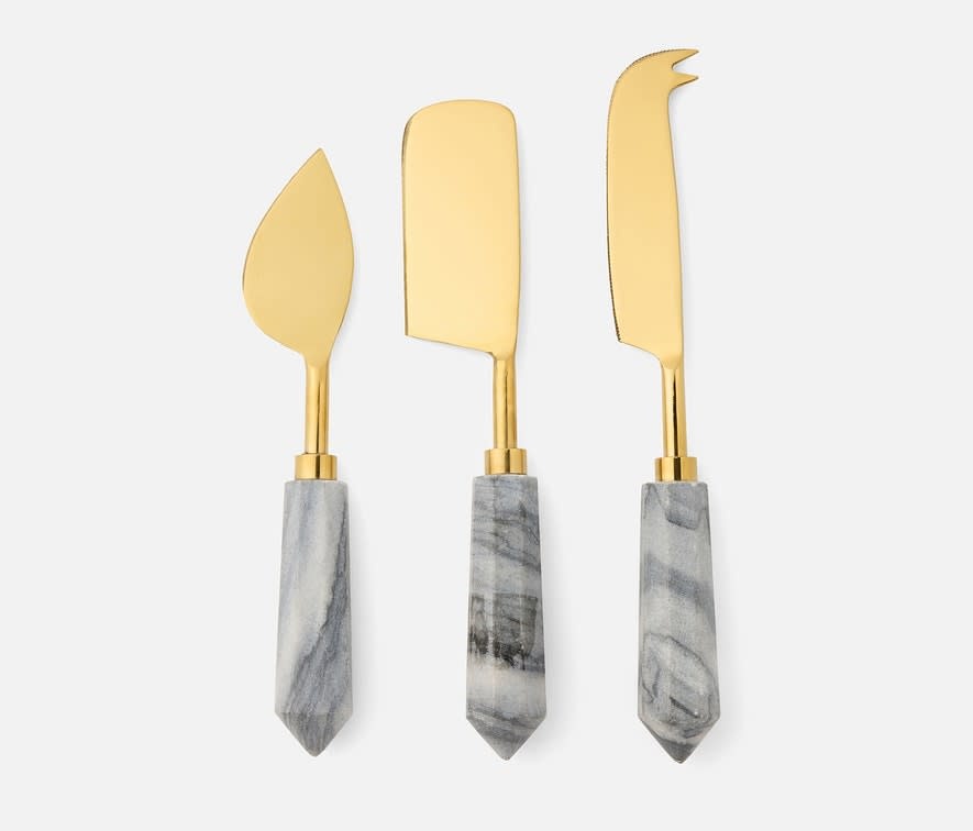 Blue Pheasant Priscilla Gray Polished Gold Cheese Knife Set