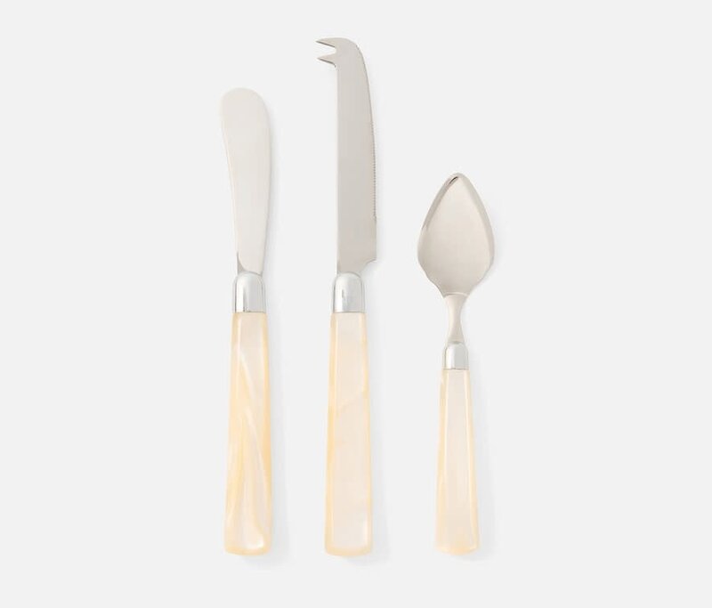 Blue Pheasant Colson Ivory/Polished Silver Cheese Knife Set